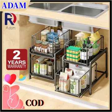 New 2 Tier Carbon Steel Cabinet Kitchen Under Sink Basket Rack