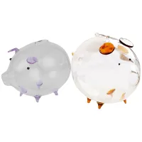 2x Pig Piggy Bank Money Boxes Coin Saving Box Cute Transparent Glass Souvenir Birthday Gift Purple &amp; Brown