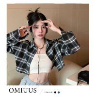 OMIUUS Plaid Hot Girl High Waist Short Top Sunscreen Loose Long Sleeve Shirts