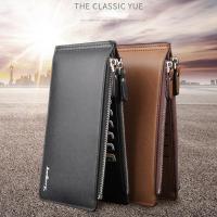 Brookv Huttb Mens Fashion Leather Zipper Wallet Pocket Card Holder Large Capacity Bussiness Multi-card Ticket Clip