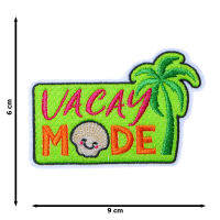 JPatch - Vacay Mode วลี คำคม คำพูด โหมดว่าง พักผ่อน ต้นมะพร้าว ชายหาด ท่องเที่ยว สีเขียว สดใส ตัวรีดติดเสื้อ อาร์มรีด อาร์มปัก มีกาวในตัว การ์ตูนสุดน่ารัก งาน DIY Embroidered Iron/Sew on Patches