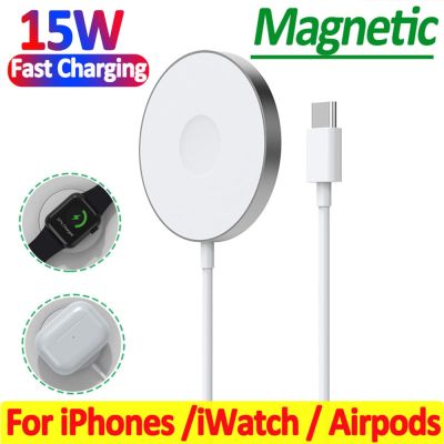 15W Mini Magnetic Wireless Charger Stand Pad for iPhone 14 13 12 Pro Max Apple Watch Airpods pro 3 In 1 Fast Charger Station