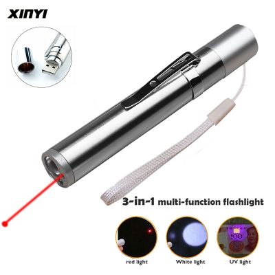 Mini  3in1 USB Rechargeable LED Flashlight LED Torch Waterproof Design Penlight uv light banknote /Laser pointer light