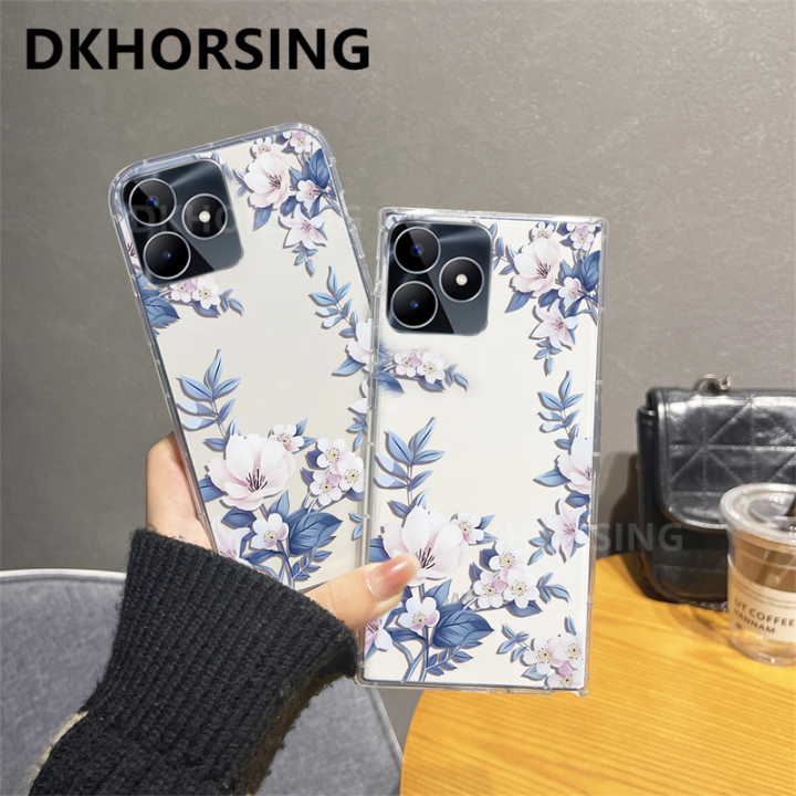 dkhorsing-เคสโทรศัพท์ใบไม้ดอกไม้ใหม่สำหรับ-realme-c53-c55-c55nfc-c30-c30s-c31-c33-c35-tpu-ซิลิโคนแบบใสปลอกอ่อนเคสหลังสุดหรูกันกระแทก-realme-c55-nfc