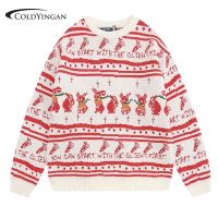 ﹍ Knitted Cartoon Sweater Men Women Christmas Rabbit Sweaters Pullovers Streetwear Harajuku Men Kniting Casual Jumpers Couple