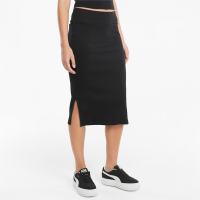 PUMA Classics Ribbed Midi Skirt กระโปรงผู้หญิง สีดำ