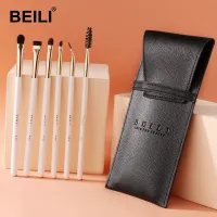 BEILI 6 Pcs White Makeup Brushes Set Eyebrow Professional Blending Shader Lip Liner Eye Makeup Brush And Cosmetic Bag For Travel