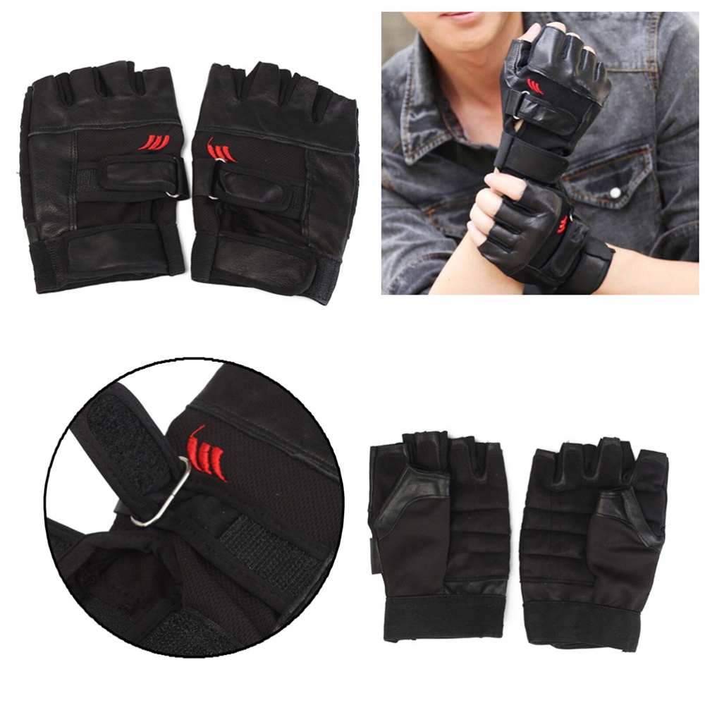 Pro Men Weight Lifting Gym Exercise Sport Fitness PU Leather Half Finger Gloves
