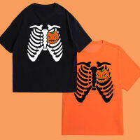 ร้อน เสื้อแฟชั่นผญ โครงกระดูก ฟักทอง ธีมฮาโลวีน HALLOWEEN เสื้อยืดแฟชั่น