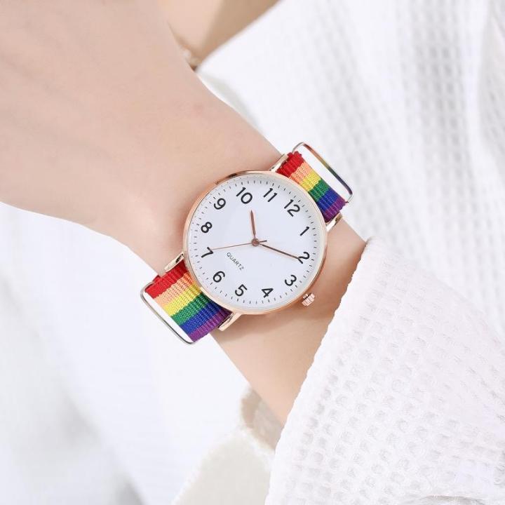 นาฬิกาข้อมือสตรีไนลอนลายทางแฟชั่นหรูหราชั้นนำนาฬิกาข้อมือควอตซ์ของชายนาฬิกาข้อมือผู้หญิง-montre-femme