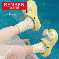 RENBEN รองเท้าแตะ2ชิ้นสำหรับใส่กลางแจ้ง,รองเท้าแตะประดับสองชิ้นผูกโบว์นิ่มแฟชั่นสุดสร้างสรรค์เรียบง่ายเรียบง่ายใส่ริมชายหาดชายทะเล