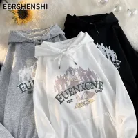 EERSHENSHI เสื้อโค้ทแขนยาวสำหรับผู้ชาย,เสื้อโค้ทมีฮู้ดแบรนด์ทันสมัยทรงหลวมแนวฮิปฮอปเสื้อลายตัวอักษรพิมพ์ลายบุคลิก