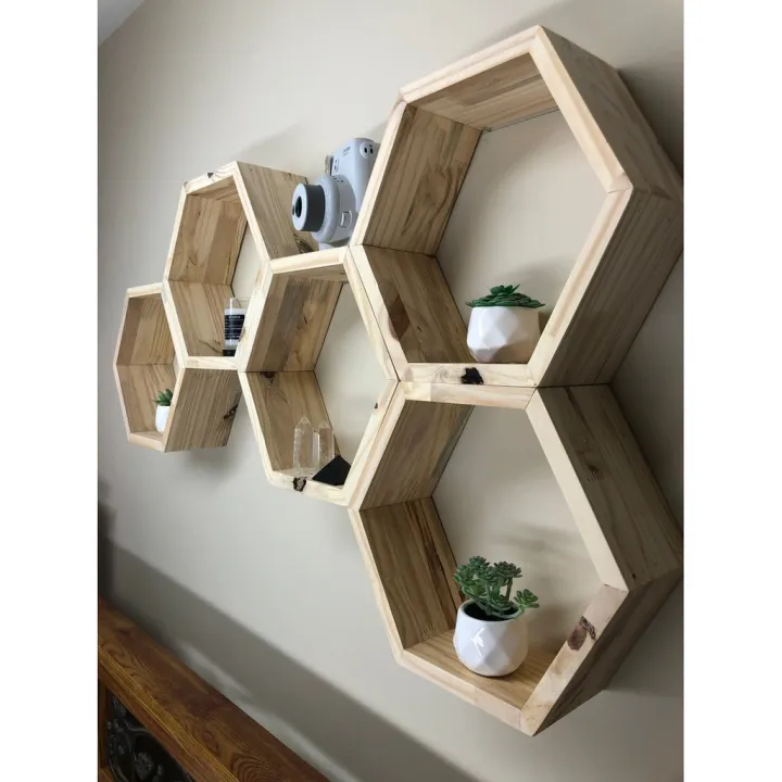 Rak Hexagonal Segi Enam Minimalis Rak Dinding Kayu Hiasan Rumah Kantor Modern Termurah Cod H01 7545