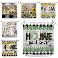 Sweet Home Shower Curtains Farmhouse Buffalo Plaid Wood Plank Flowers Pattern Washable Fabric Bathroom Bathtubs Decor With Hooks