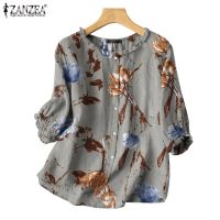 COD dhdfxcz ZANZEA Women Korean Formal 3/4 Sleeve Floral Print Ruffle Cocktail Party Blouse