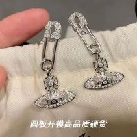 Vivienne Westwood Hard Goods Empress Dowager Pin Earrings Vivienne Saturn Earrings High-End Sensation Niche Hypoallergenic Rhinestone Full Diamond Earrings