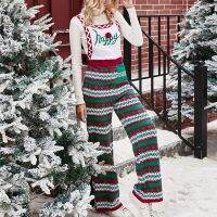 Christmas Jumpsuits Snowflake Pattern Knitted Bib Pants Overalls Sleeveless Jump Suit for Women Fall Winter