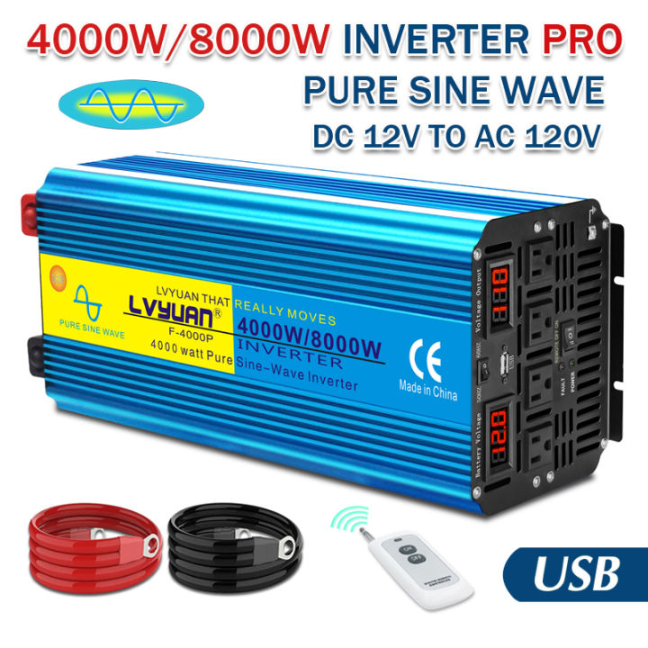 ชิ้นส่วนรถยนต์คลื่นไซน์บริสุทธิ์8000w-dc-12v-24v-ไปยัง-ac-120v-220v-เครื่องแปลงไฟ-pro-จอแสดงผลรีโมทคอนโทรล-led-dual-usb-eu-us-ซ็อกเก็ตสากล87tixgportz