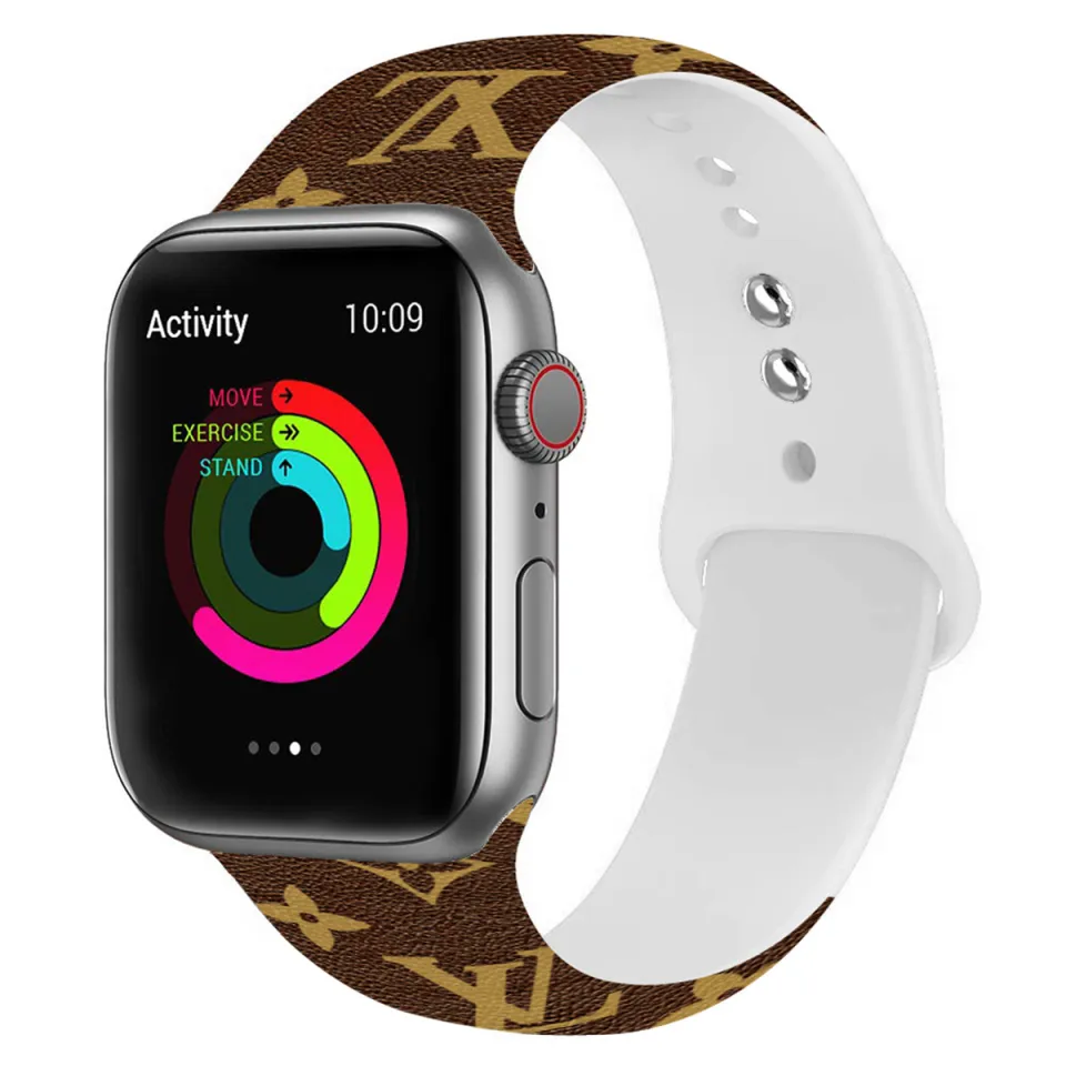 TODEX LV Silicone Strap for Apple Watch 7 6 Apple Watch SE Strap for Girl  Men Creative Cartoon Fashion Flower Silicone Band for Apple Watch 1/2/3/4/5  Brown