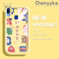 Chenyyka เคสสำหรับ VIVO Y95 Y91 Y91i,เคสการ์ตูนแฮปปี้มอนสเตอร์น้อยมอนสเตอร์ตัวน้อยมีโบว์เคสนิ่มกันกระแทกทนต่อการขีดข่วนเคสโทรศัพท์โปร่งใสฝาครอบป้องกันเลนส์กล้องถ่ายรูป TPU ซิลิก้าเจล