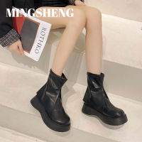 Mingsheng รองเท้าบูท Sepatu BOOT Pendek ฉบับภาษาเกาหลีอินเทอร์เน็ต,รองเท้าผู้หญิงพื้นหนาสำหรับมัฟฟินกางเกงในรถยนต์เชลซีกันลื่นเบา