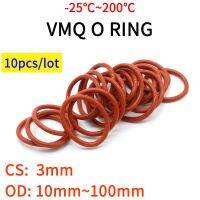 10ชิ้น Vmq O Ring ปะเก็นซีลความหนาของปะเก็น Cs 3Mm Od 10 ~ 100มม. ยางซิลิโคนหุ้มฉนวนเครื่องล้างกันน้ำทรงกลม Nontoxi สีแดง