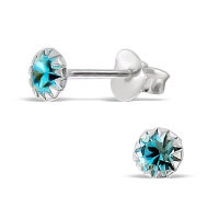 Silver thai    925 Silver Many Claw  Crystal   Earring Stud (Aquamarine) ต่างหูคริสตัลฟันปลาแบบก้านเสียบคริสตัลสีฟ้าเงินอะความารีนเงินแท้925