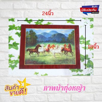 ภาพมงคล ภาพติดผนัง ภาพม้ามงคล ม้าทุ่งหญ้า ขนาดภาพ 18x24นิ้ว เคลือบเรซิน สวย เงา งาม..