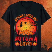 เสื้อยืด Autumn Leaves and Autumn Lovin เสื้อยืดแฟชั่นพิมพ์ ธีมฮาโลวีน