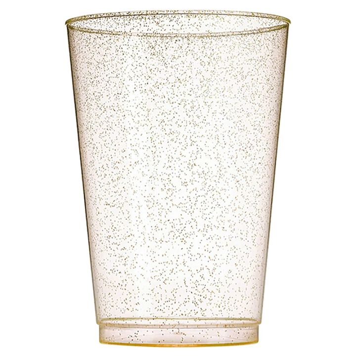 50pcs-10oz-gold-plastic-cups-disposable-gold-glitter-plastic-cups-clear-plastic-cups-tumblers-wedding-cups-party-cups