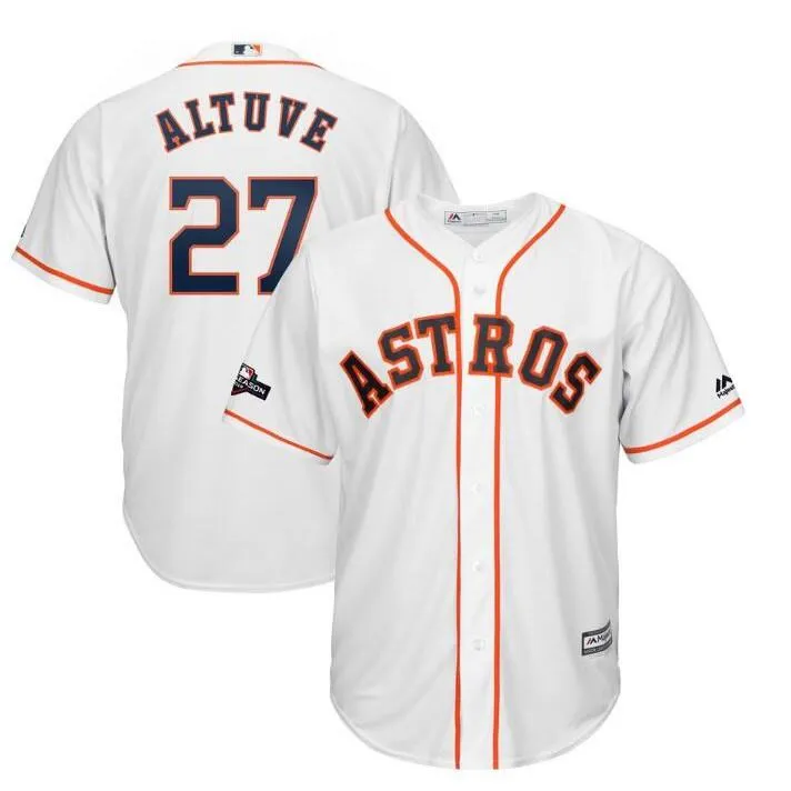 High quality and high sales embroidery MLB Men Houston Astros 27 Jose  Altuve Majestic White 2019 Postseason Official Cool Base Player Jersey