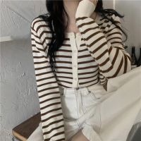 Xiaozhainv 6 colors Knit cardigan sweater Short Loose stripe Long sleeve coat for Women