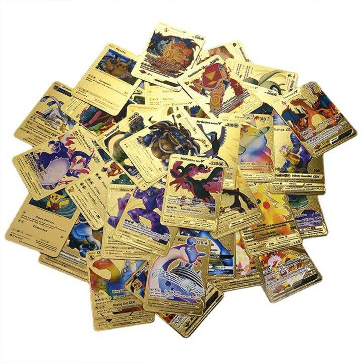 54 pieces of Pokemon Gold Cards Box Golden Letter Spanish Playing Cards ...