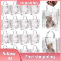 RUPANBO039392692 12Pcs สี่เหลี่ยมผืนผ้าทรงสี่เหลี่ยม ถุงของขวัญพร้อมหูหิ้ว พีวีซีพีวีซี โปร่งใสโปร่งใส กระเป๋าโท้ท ใสสะอาด สามารถนำกลับมาใช้ใหม่ได้ ถุงช้อปปิ้งถุง กีฬากีฬากีฬา