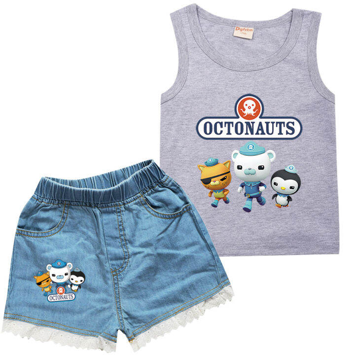 the-octonauts-สาวถังกางเกงขาสั้นผ้ายีนส์ชุดผ้าฝ้ายแขนกุดการ์ตูนเสื้อยืดลูกไม้กางเกง2ชิ้นชุดฤดูร้อนเด็กเสื้อผ้าสูท8776