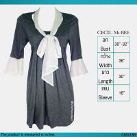 USED Cecil McBee - Gray Bow Ruffle Top | เสื้อแขนยาวสีเทา สีขาว เสื้อแขนระบาย คอกลม เสื้อตัวยาว โบว์ สีพื้น ทำงาน แท้ มือสอง