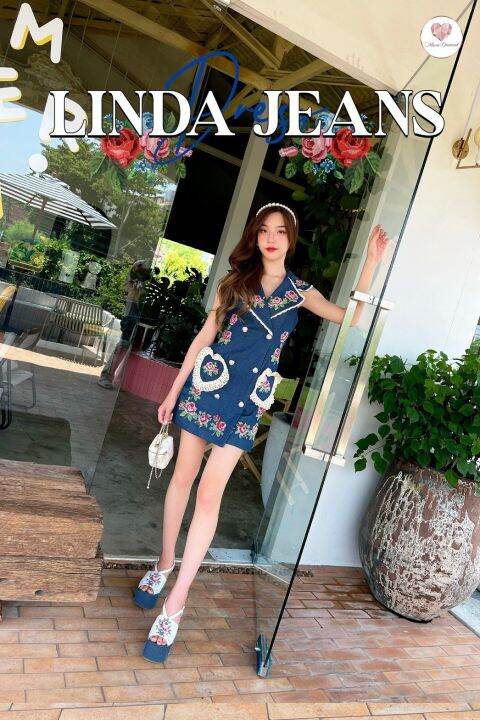 linda-jeans-dress-เดรสยีนส์ทรงสูทงานปักทั้งตัว-น่ารักมากกกก-ใส่แล้วทรงสวย-หุ่นดี-ผู้ดีมากแม่-เหมือนใส่งานราคาหลายพัน-ใส่เที่ยว-ใส่ทำงาน