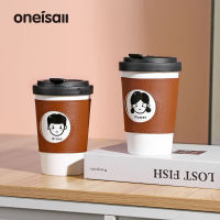 ONEISALL ถ้วยกาแฟเซรามิกขวดน้ำ450มิลลิลิตรแก้วที่มีฝาปิดสำหรับเด็กหญิงและเด็กชายแบบพกพาถ้วยชา