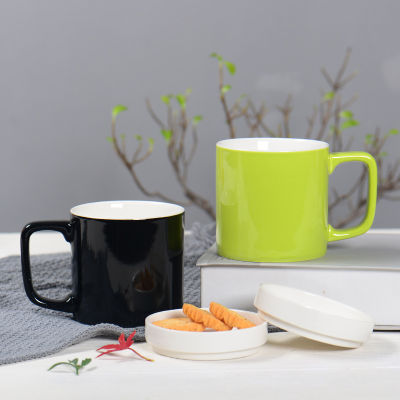 แก้วแก้วแบบมีฝาปิดเซรามิกแบบเรียบง่ายสุดสร้างสรรค์สำหรับมาการองแก้วกาแฟอาหารเช้านมบ้าน