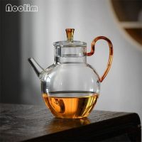 Large Capacity Antique Glass Tea Pot Transparent Heat Resistant Kettle Office Teapot with Colorful Handle and Lid Teaware 570ML
