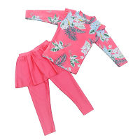 Girl Two Pieces Suit 3-11 Year Children Long Sleeve Skirt Swimsuit 2022 Kid Cute Flower Print Swimwear Baby Bathing Suit