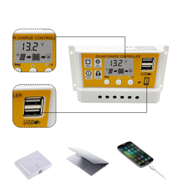 pcbfun-แผงเซลล์แสงอาทิตย์แบบลบ10-20-30-amp-12v-24v-pwm-ออกแบบให้มีขนาดกะทัดรัดเครื่องควบคุมการชาร์จจอแสดงผล-lcd