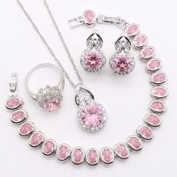 Dandy Will Silver 925 Jewelry Sets For Women Pink Zircon White Crystal Necklace Earrings Ring Pendant celets For Wedding