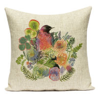 Square Polyester Birds Flowers Printed Throw Pillow Case Feathers Cushion Cover for Home Decor Sofa Car Bed Pillow Cover