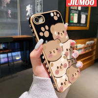 เคส JIUMOO สำหรับ iPhone 7 7 Plus 8 8 Plus SE 2020เคสการ์ตูนหมีน่ารักใบหน้าขอบสี่เหลี่ยมเคสมือถือดีไซน์ใหม่บางลายชุบเคสฝาปิดเลนส์เต็มรูปแบบกล้องปกป้องนุ่มกันกระแทก