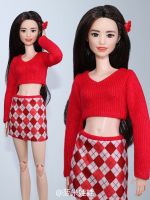 ชุดเสื้อผ้ากระโปรงสเวตเตอร์สีแดง/ชุดชุดสูทตุ๊กตา30ซม. สำหรับตุ๊กตา Barbie 1/6 Xinyi Fr