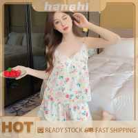 hanshi [2023 new HOT FASHION] lazlook ชุดนอนกางเกงขาสั้นผู้หญิงฤดูร้อนชุดกางเกงขาสั้นลูกไม้พิมพ์ลายและท็อปส์ซูพืช