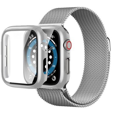 แก้ว + เคส + สายสำหรับสายคาด Apple Watch 44มม. 40มม. 45มม. 41มม. 38มม. 42มม. สร้อยข้อมือสายใส่ข้อมือโลหะ Iwatch Series 3 4 Se 6 7 8 CarterFa