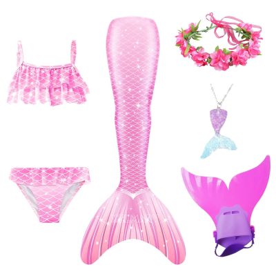 2023 Girls Swimming Mermaid Tail Mermaid Costume Cosplay Children Swimsuit Fantasy Beach Bikini Can Add Monofin Fin Halloween