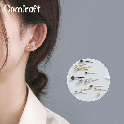 Camiraft ต่างหูเม็ดกลมสีเงิน925อันไม่ก่อให้เกิดอาการแพ้ต่างหูแบบเจาะขนาดเล็กแบบใหม่สำหรับผู้หญิงหญิงสาวสไตล์ K ที่เรียบง่ายกันการแพ้เครื่องประดับตุ้มหูใส่ทุกวัน